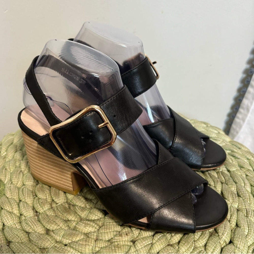NEW Anthropologie Silent D Silchon Black Leather Crisscross Strap Heeled Sandal - Picture 3 of 11